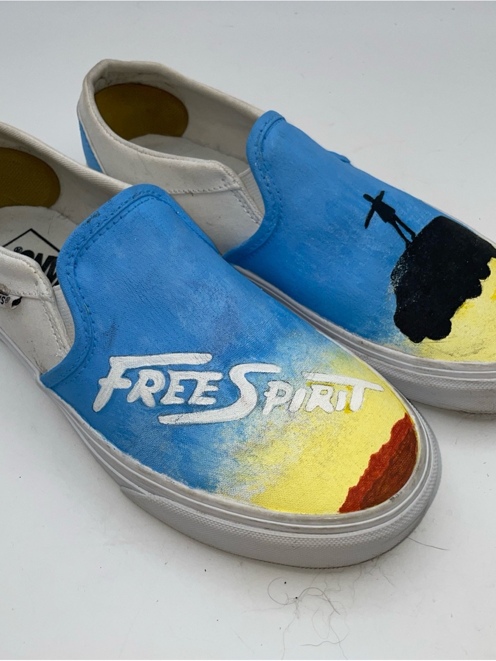 Custom Hand Painted Vans Slip On Shoes Women 7.5 Free Spirit Canvas Sneakers Art